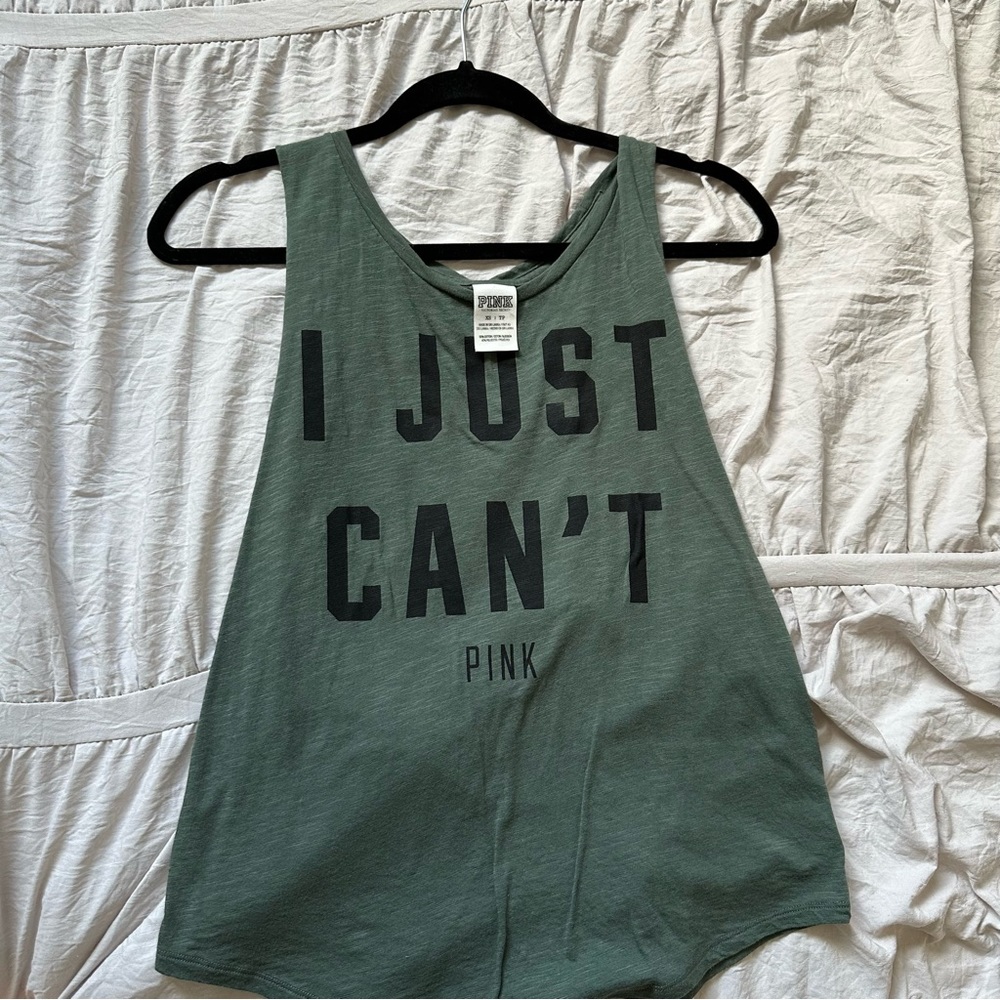 Victoria’s Secret PINK green tank “I just can’t” oversized fit size XS